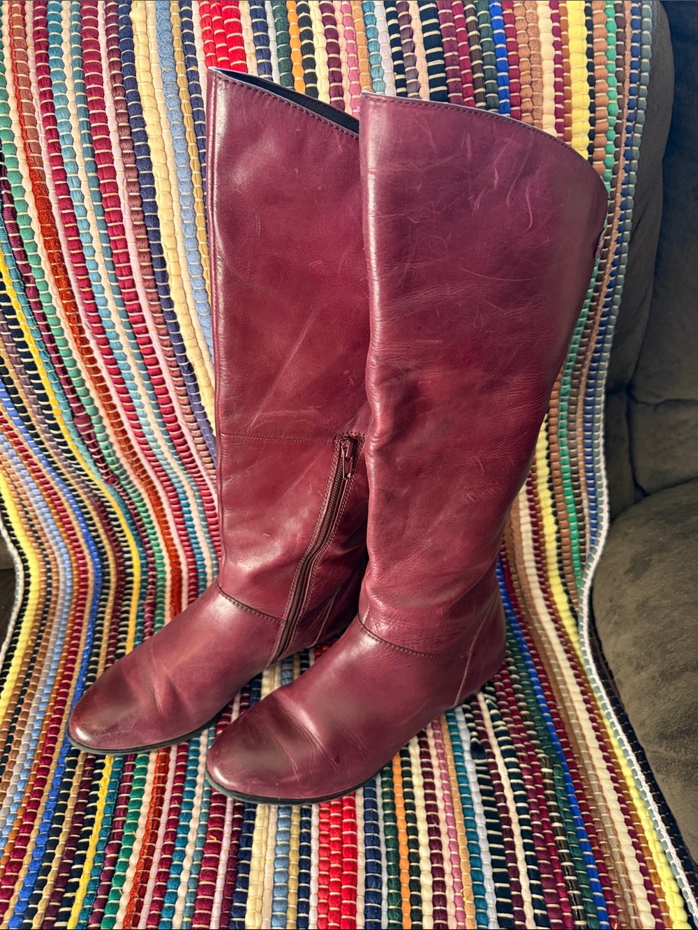 Aldo Over-the-Knee Leather Boots in Deep Wine